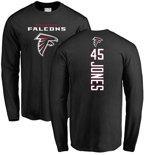 Atlanta Falcons Men Black Deion Jones Backer NFL Football #45 Long Sleeve T Shirt